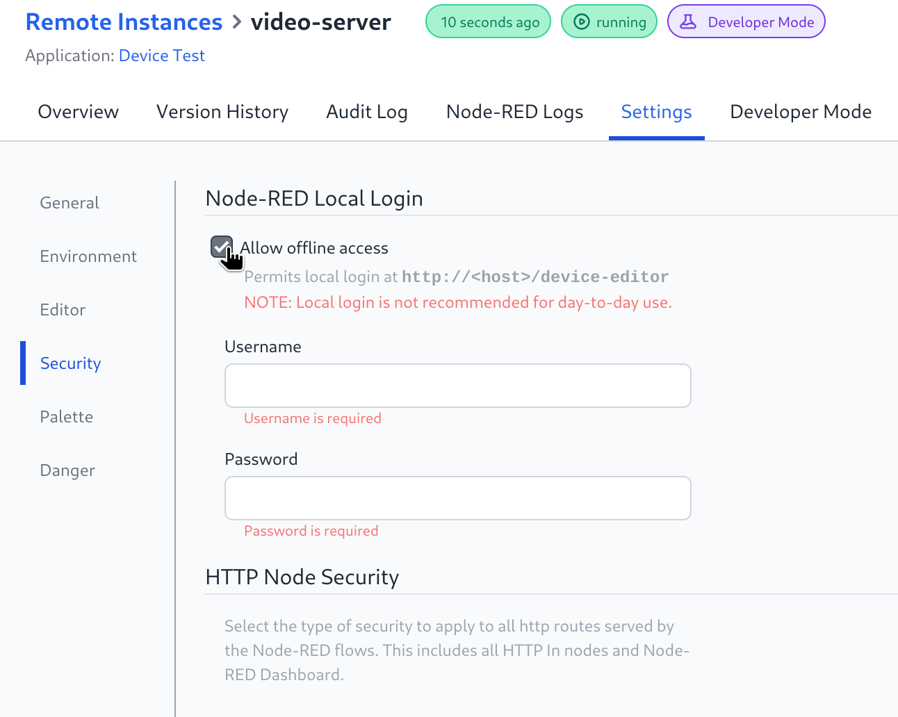 Device Allow Offline Access Settings