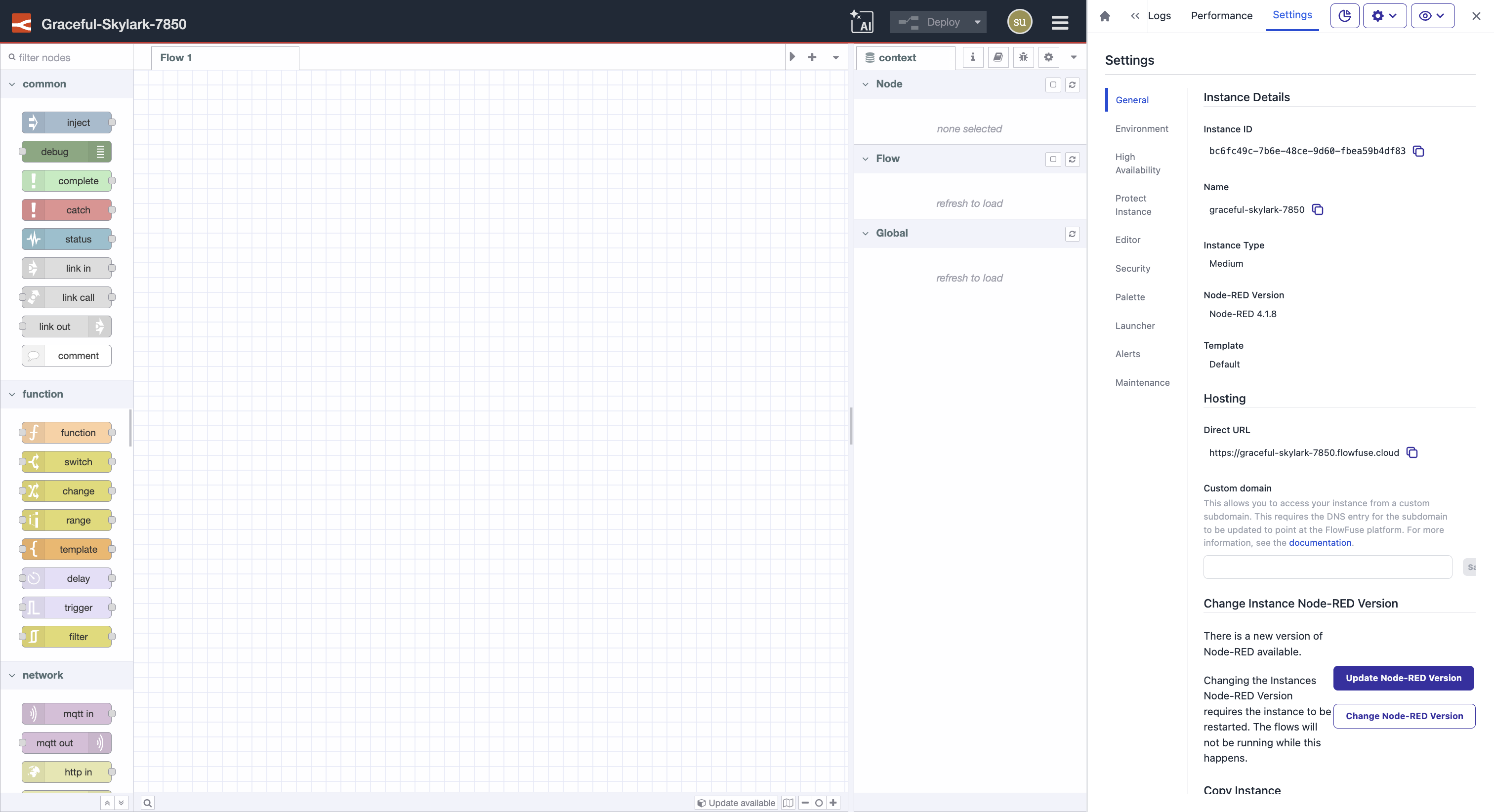 Instance settings drawer