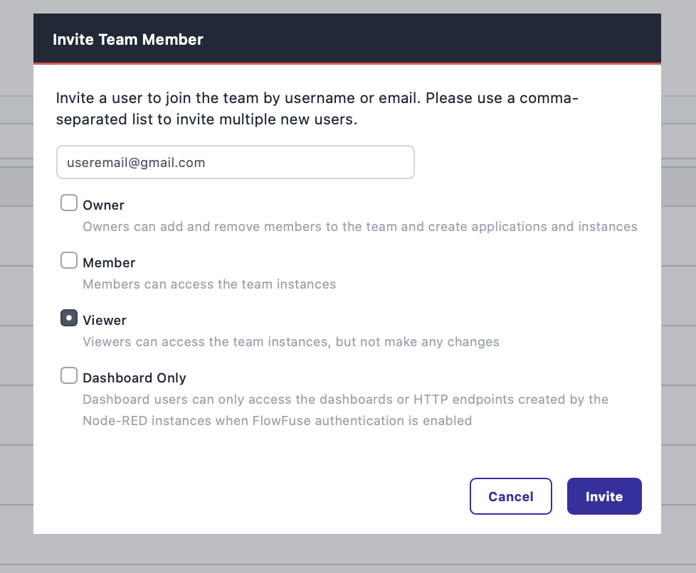 Select role while inviting