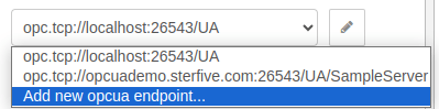 "Adding a new OPC UA endpoint from the dropdown"
