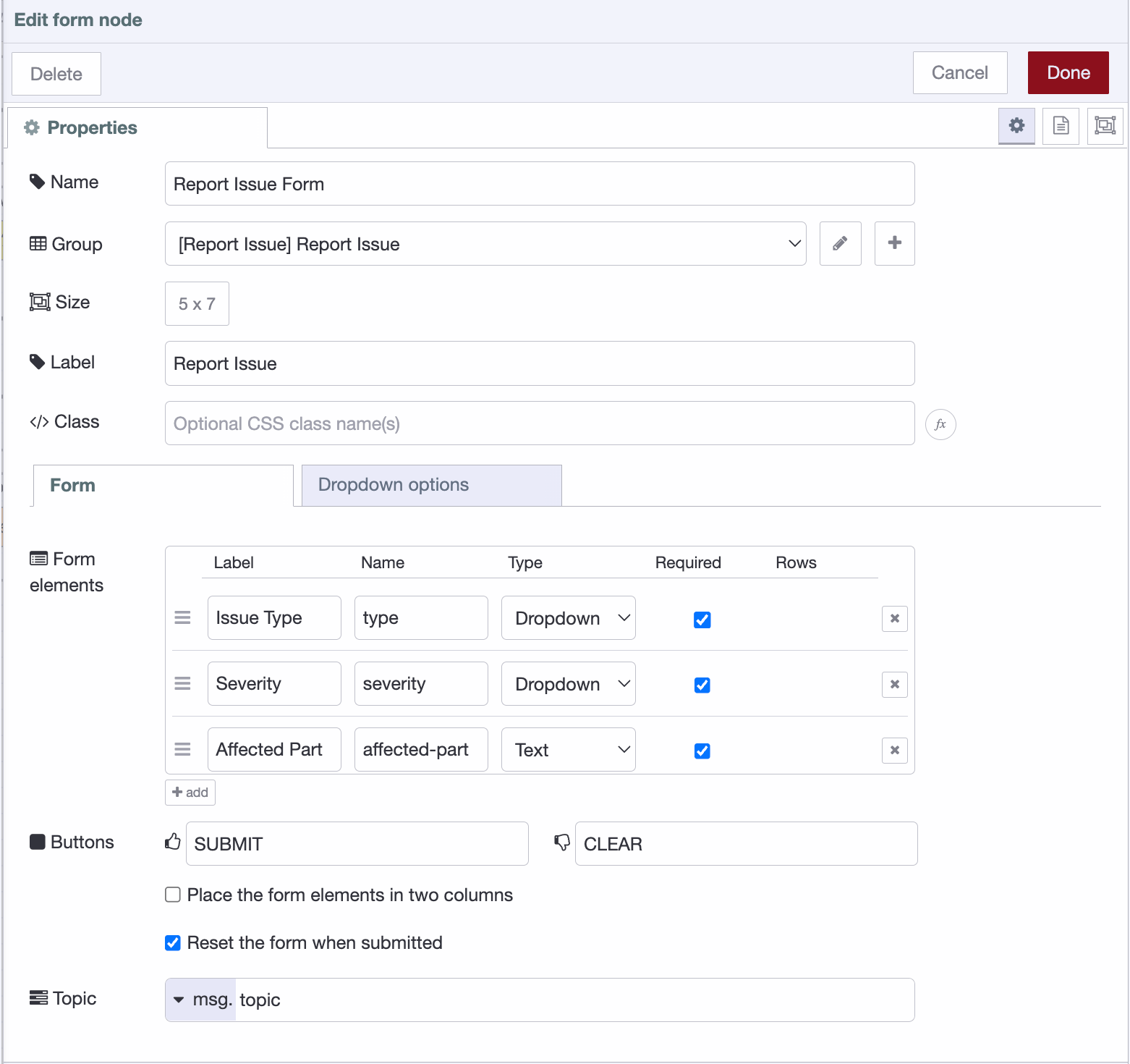 Screenshot: Report Issue form fields showing the Issue Type, Severity, Affected Part, and Description inputs